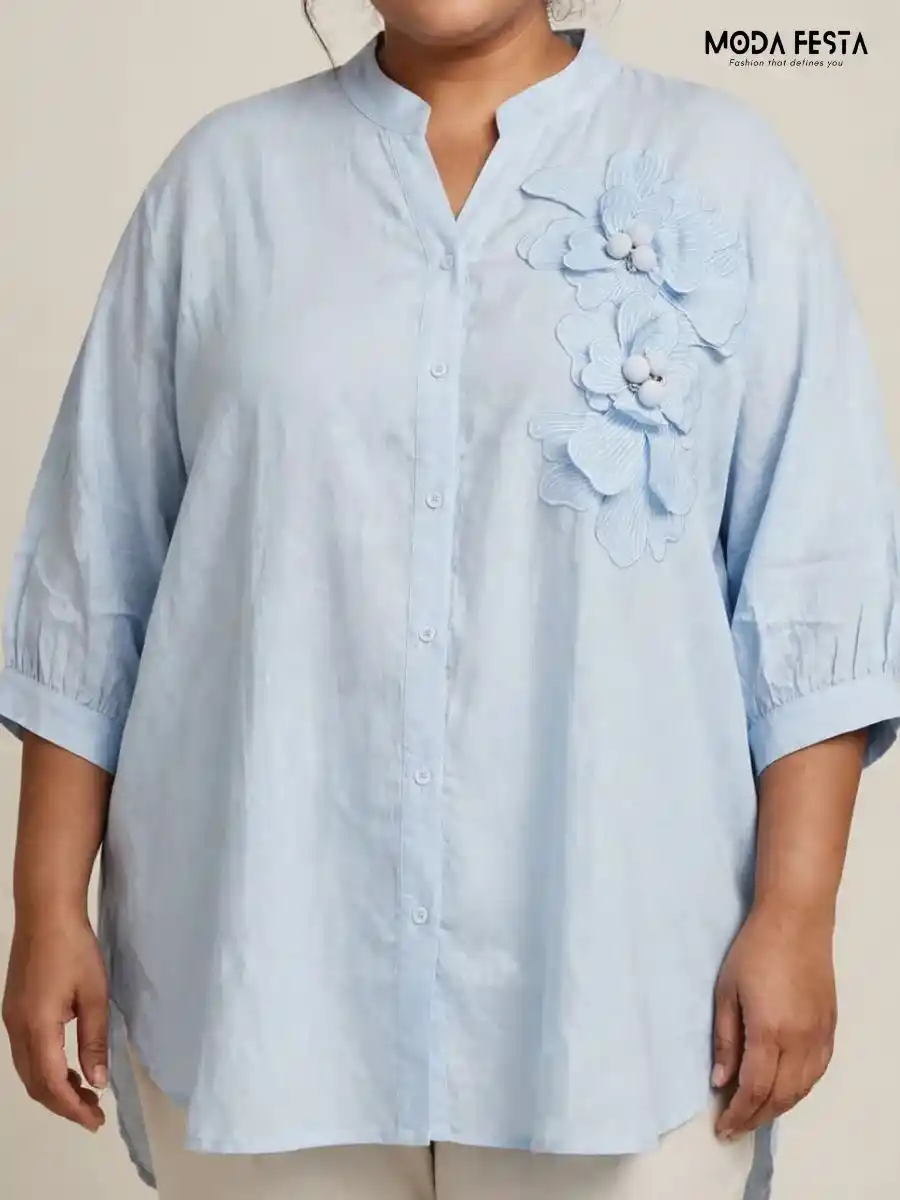 ModaFesta -light-blue-3d-floral-applique-casual-shirt