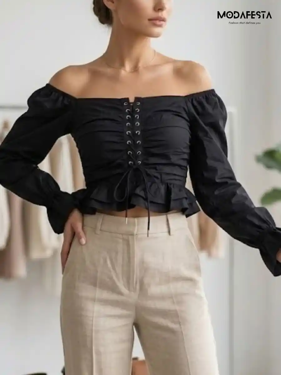 ModaFesta -elegant-off-shoulder-peplum-top-black