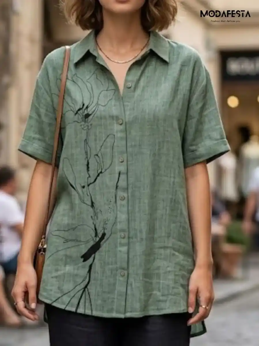 Classy Graphic Floral Long Linen Shirt
