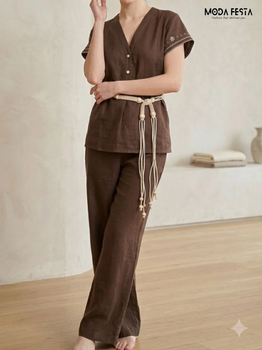 ModaFesta -matching-brown-linen-set