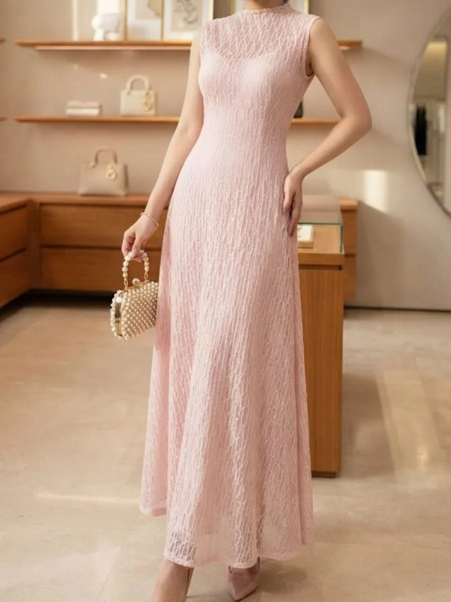 ModaFesta -full-length-high-neck-party-gown-fancy-net-baby-pink