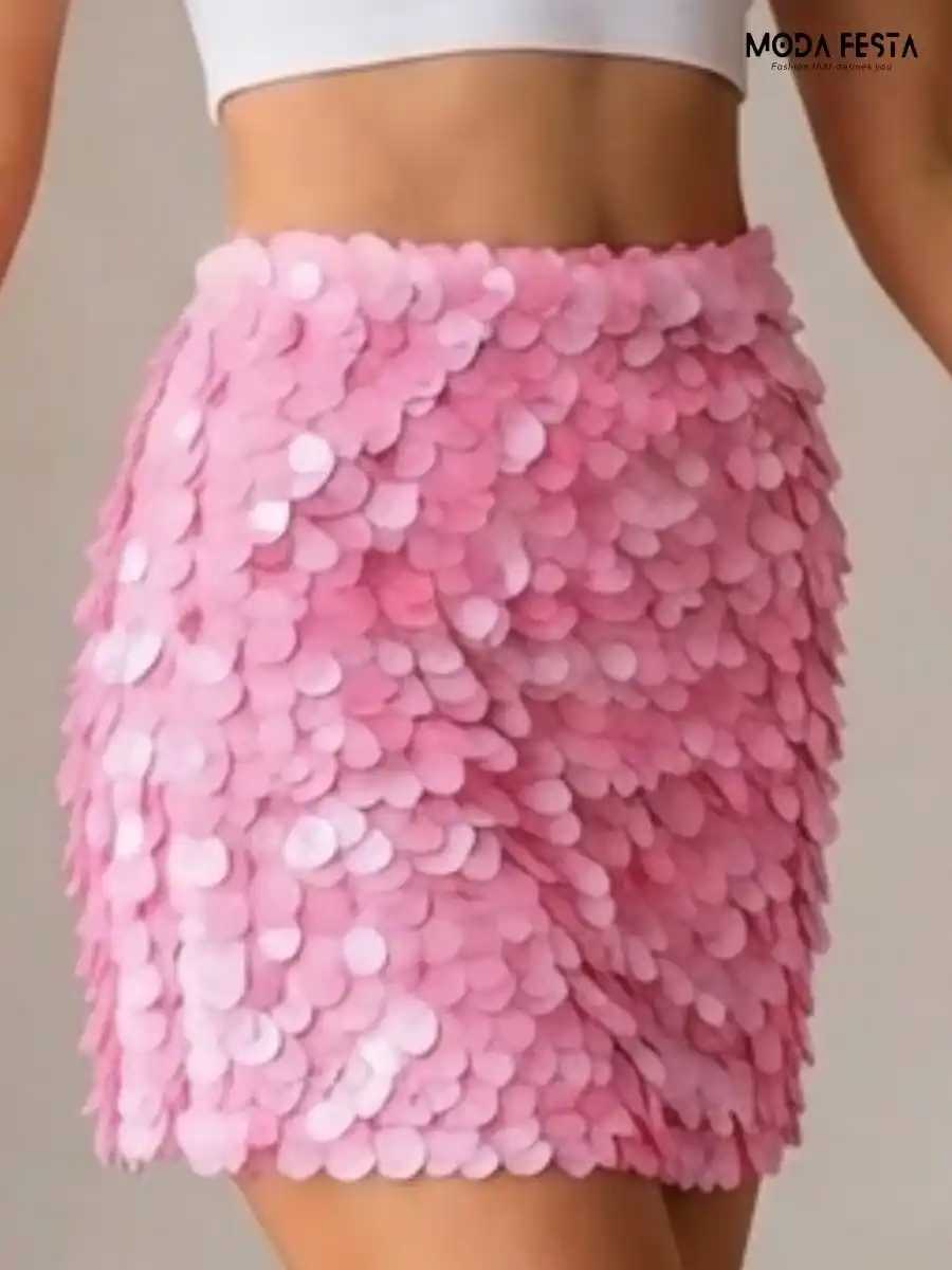 ModaFesta -pink-petal-sequin-mini-skirt