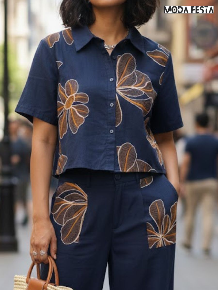 ModaFesta -elegant-floral-linen-coord-set-navy-blue