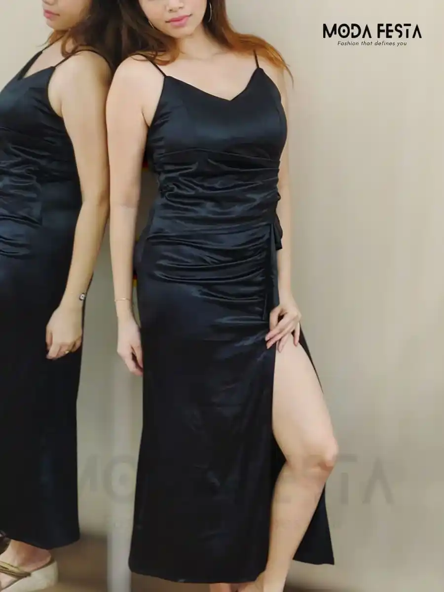 ModaFesta -long-satin-dress-black