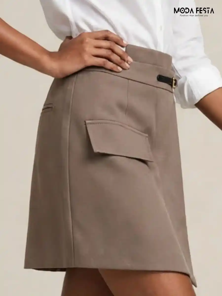 ModaFesta -taupe-faux-suede-belted-skort-with-pocket-detail