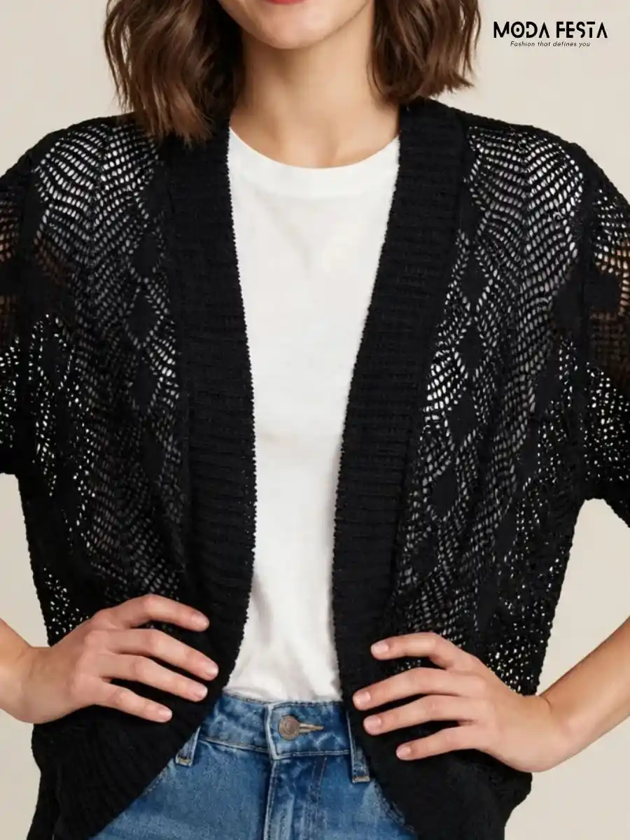 Black Crochet Knit Shrug