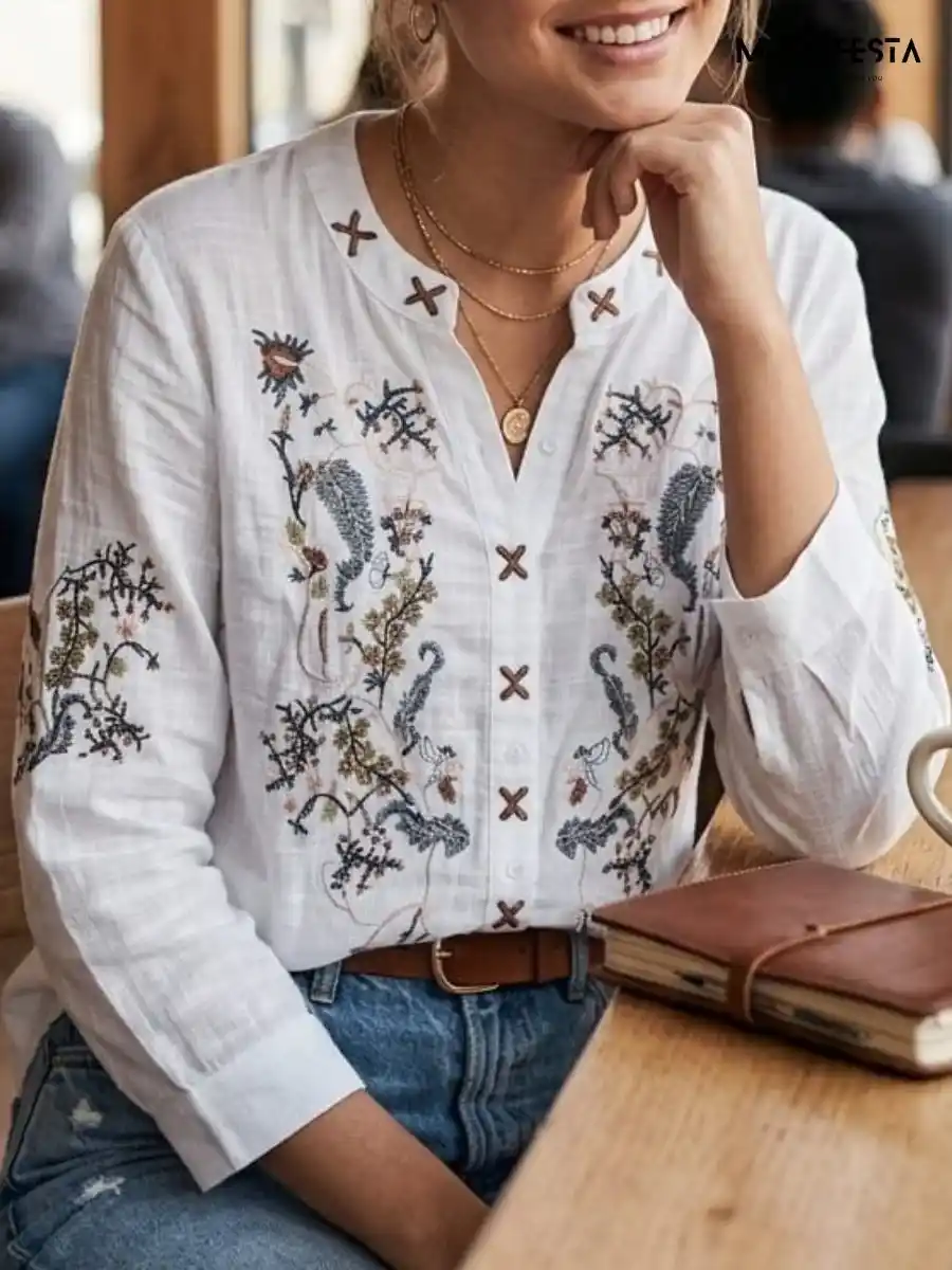 ModaFesta -elegant-floral-embroidered-cotton-shirt-1-white