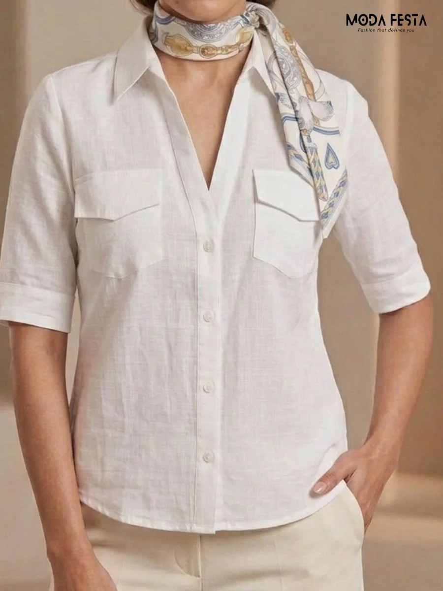 ModaFesta -button-down-shirt-with-attached-neck-scraf