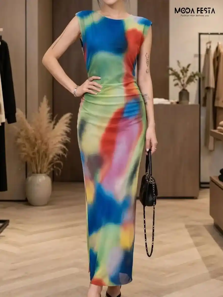 ModaFesta -tie-dye-power-net-dress-multicolour