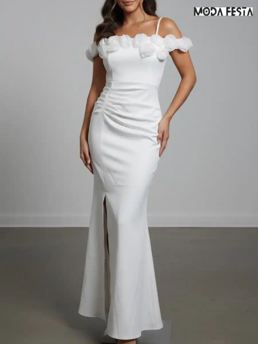 Elegant Off Shoulder Style With Flower Dress