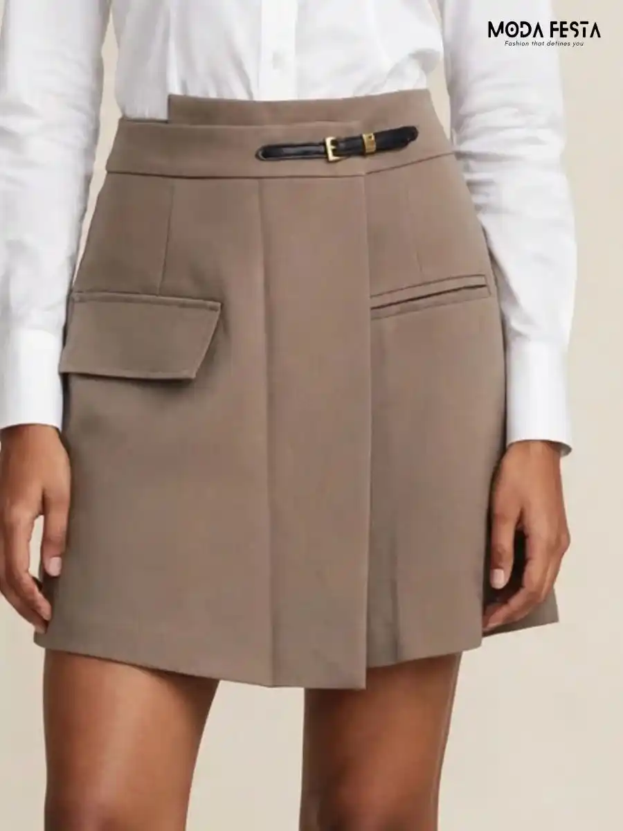 ModaFesta -taupe-faux-suede-belted-skort-with-pocket-detail