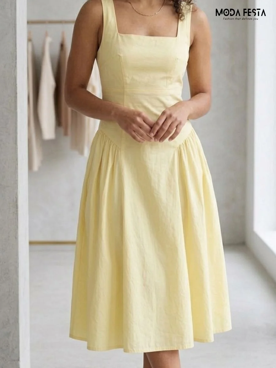 ModaFesta -drop-waist-midi-dress-with-a-square-neckline