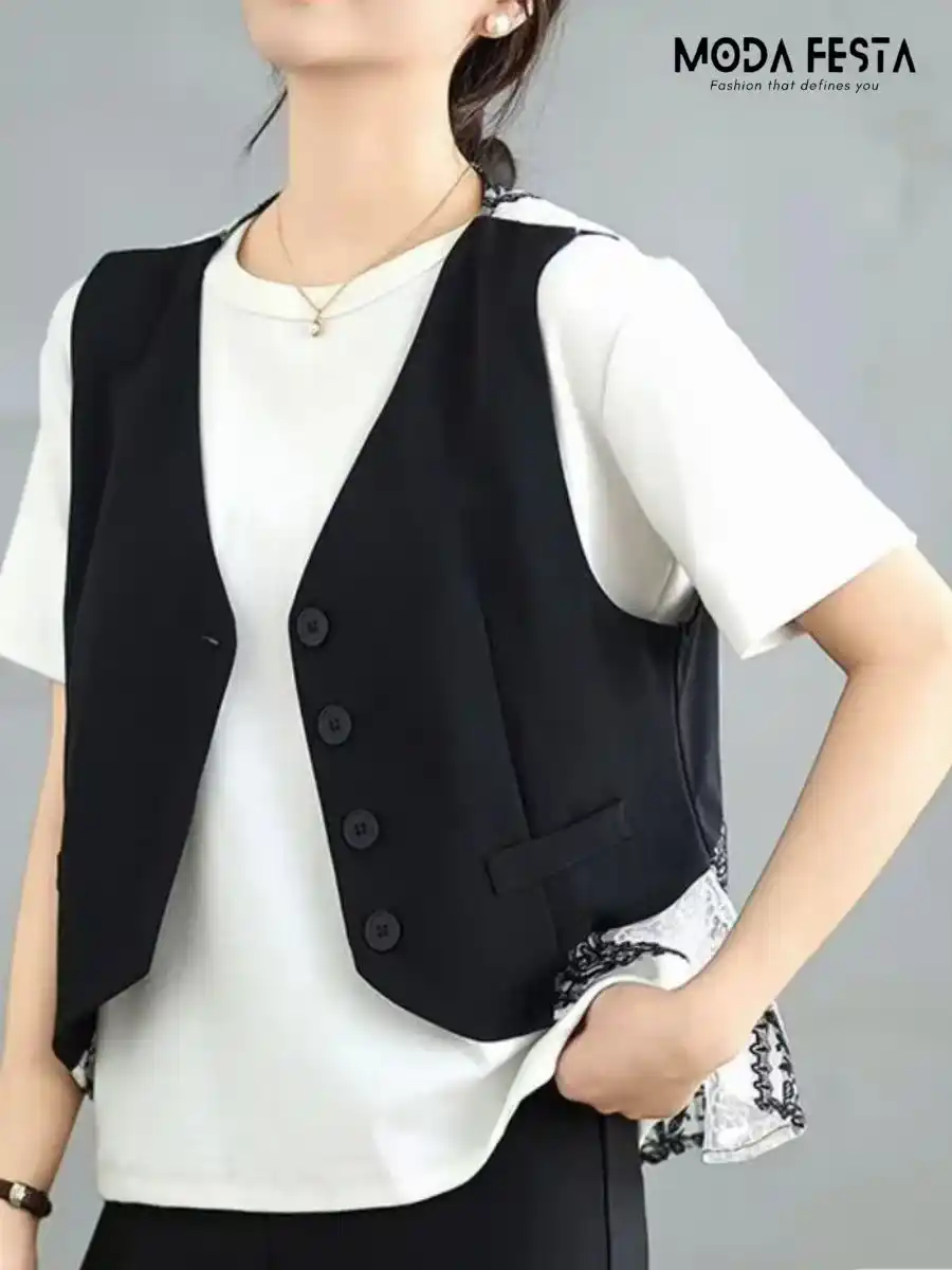 ModaFesta -elegant-lace-waistcoat-top-black