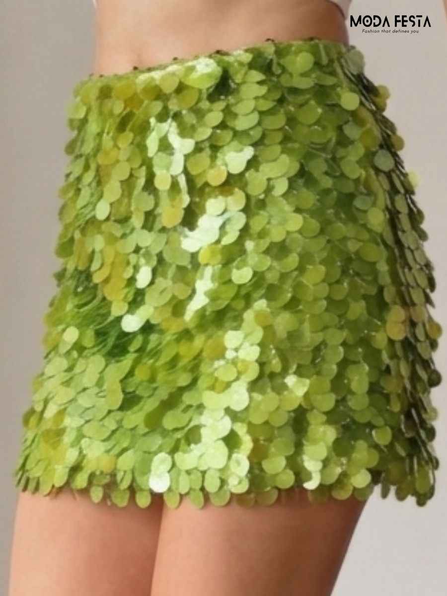 ModaFesta -lime-green-sequin-mini-skirt