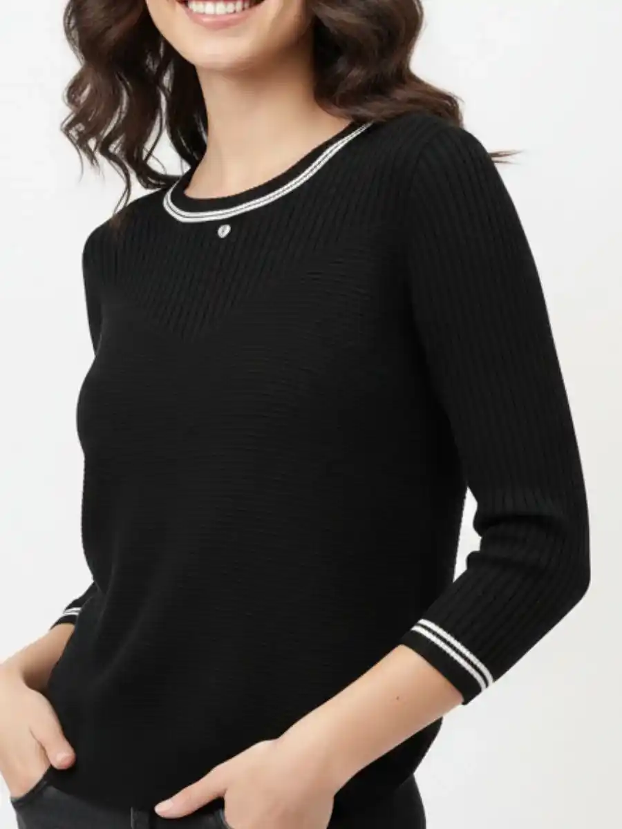 ModaFesta -elegant-round-neck-striped-top-black