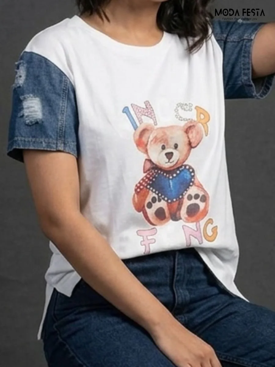 ModaFesta -teddy-bear-long-t-shirt-white-stones