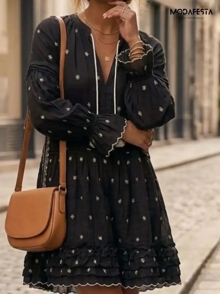 ModaFesta -elegant-boho-embroidered-tunic-dress-black