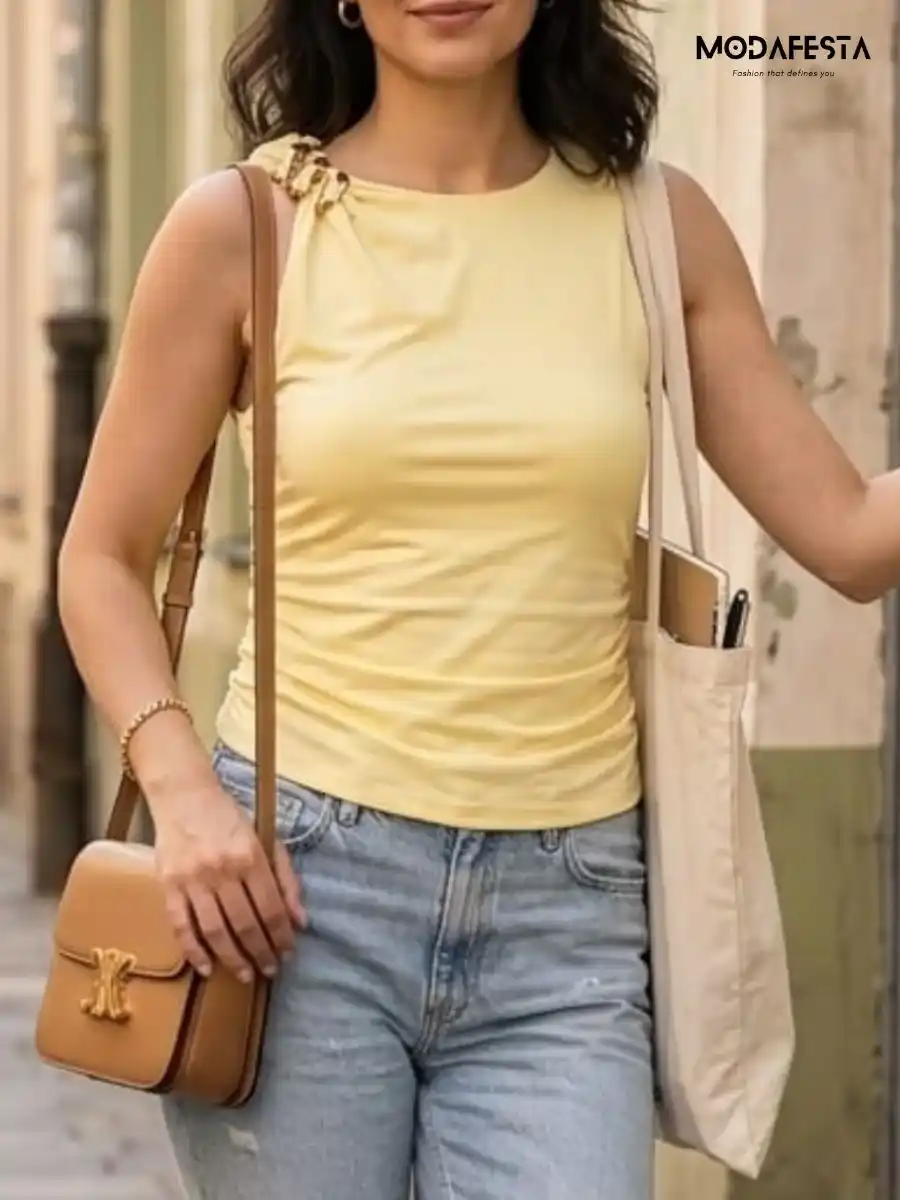 Elegant Metallic Accent Sleeveless Top