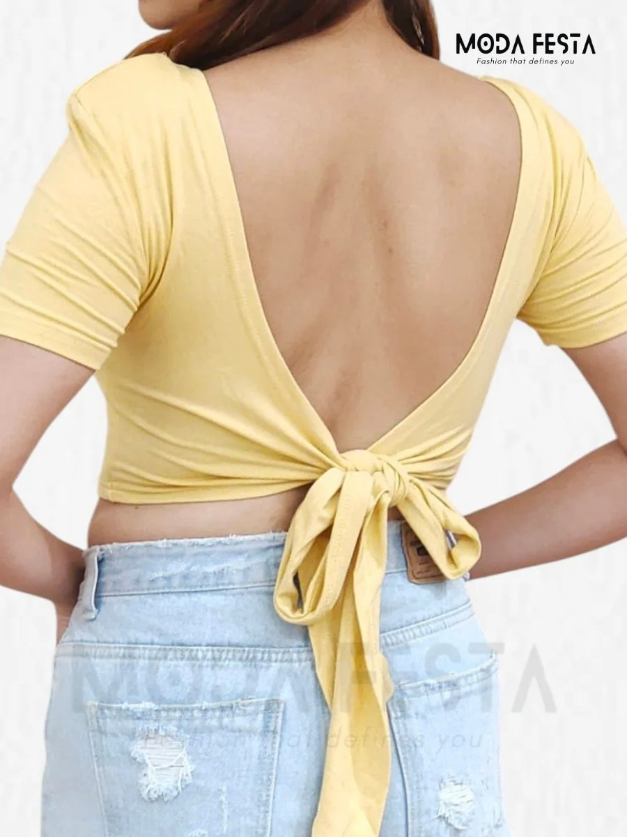 ModaFesta - crop-top-back-tie-up-yellow