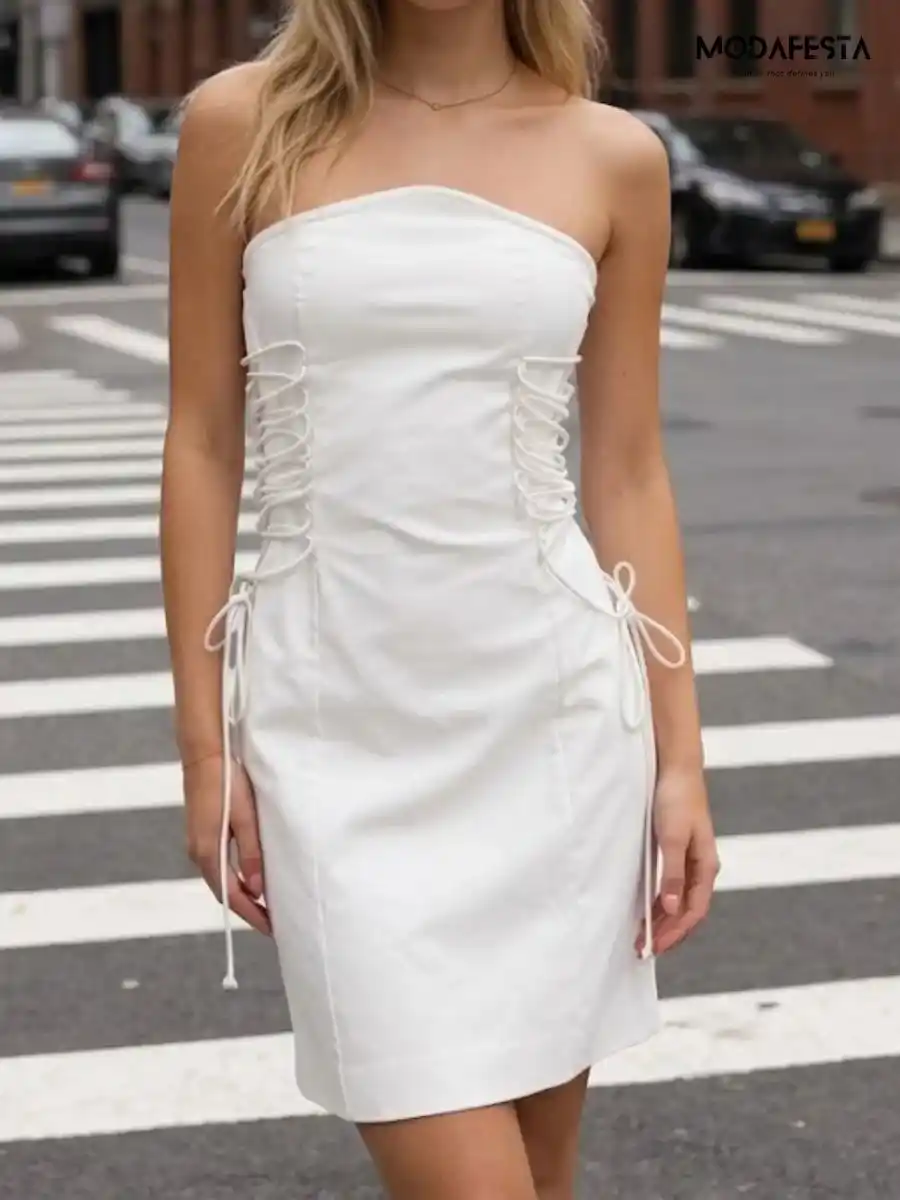 ModaFesta -elegant-tube-dress-side-knot-style-white