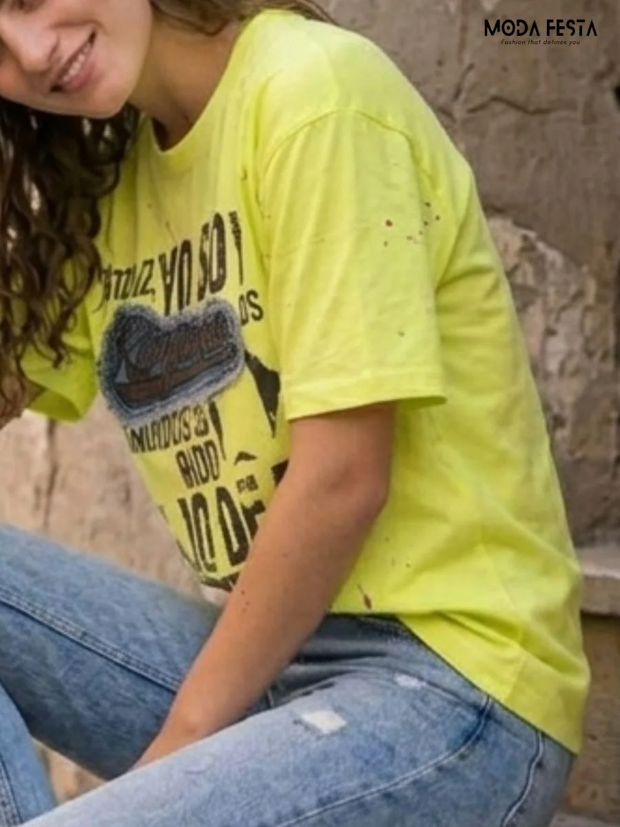 ModaFesta -neon-yellow-oversized-graphic-t-shirt