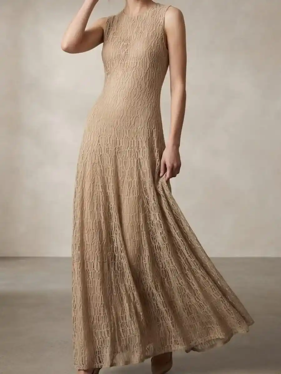 ModaFesta -beige-net-sleeveless-party-wear-gown-women