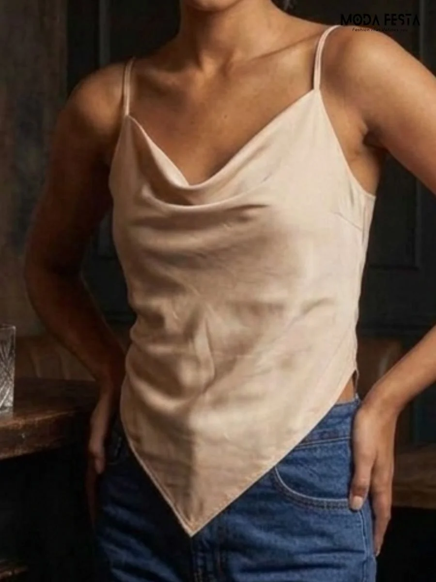 ModaFesta -cowl-satin-top-beige