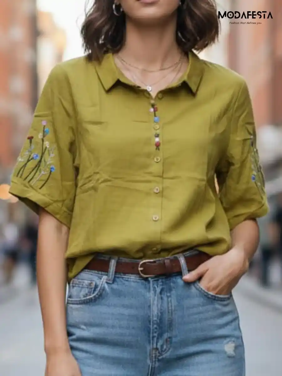 ModaFesta -elegant-shirt-embroidery-on-sleeves-green