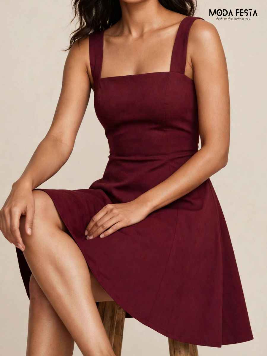 ModaFesta -solid-square-neck-a-line-mini-dress