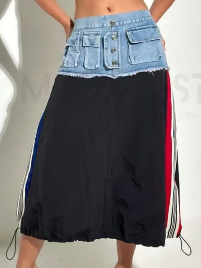 ModaFesta -denim-two-side-strip-skirt-blue