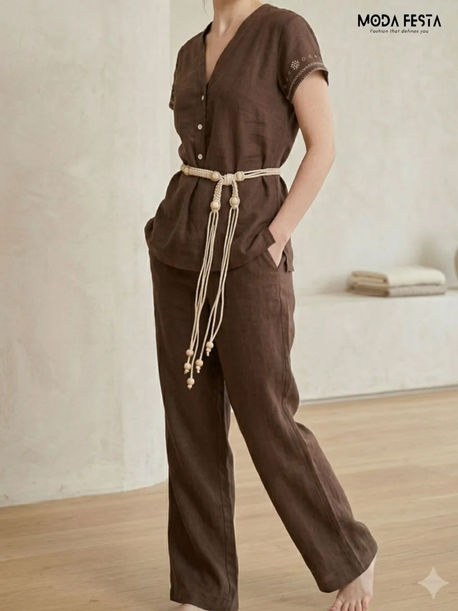 ModaFesta -matching-brown-linen-set