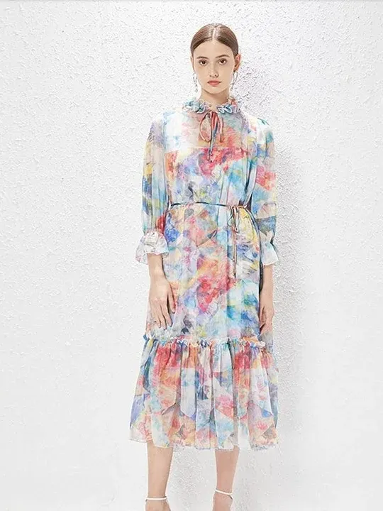 ModaFesta - floral-silk-midi-dress-multicolour-