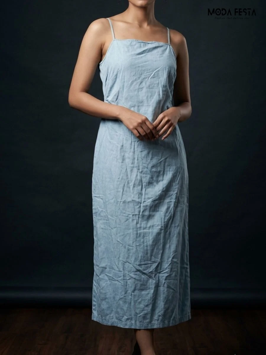cotton-blend spaghetti strap midi dress