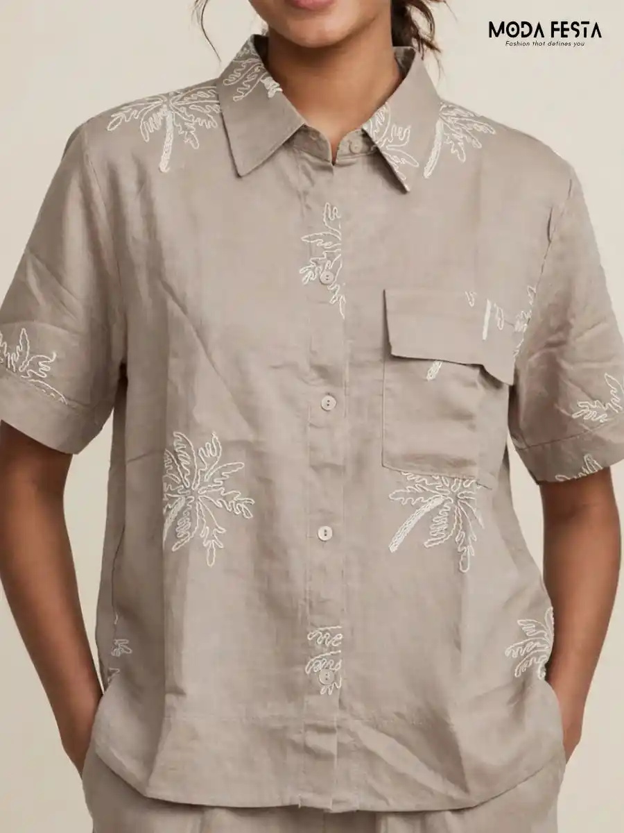 ModaFesta -taupe-palm-tree-embroidered-casual-shirt