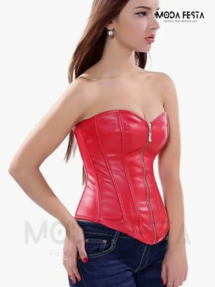 ModaFesta -leather-corset-tube-top-red