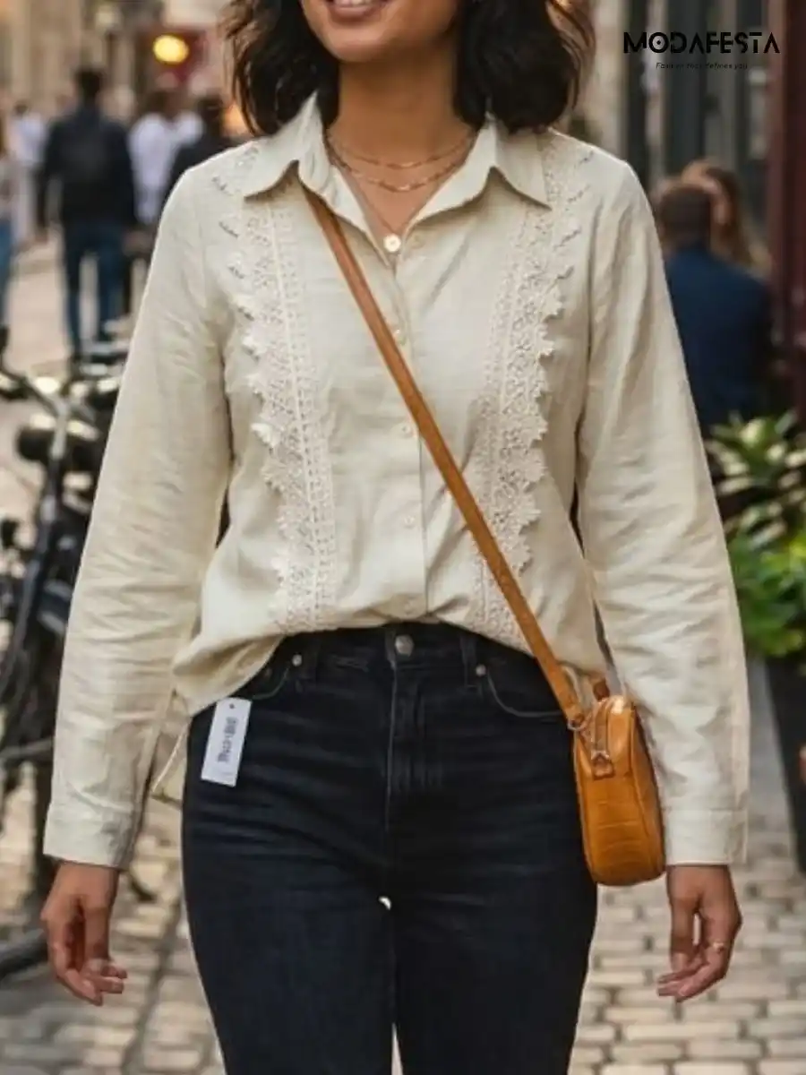 ModaFesta -elegant-floral-laced-casual-shirt-green