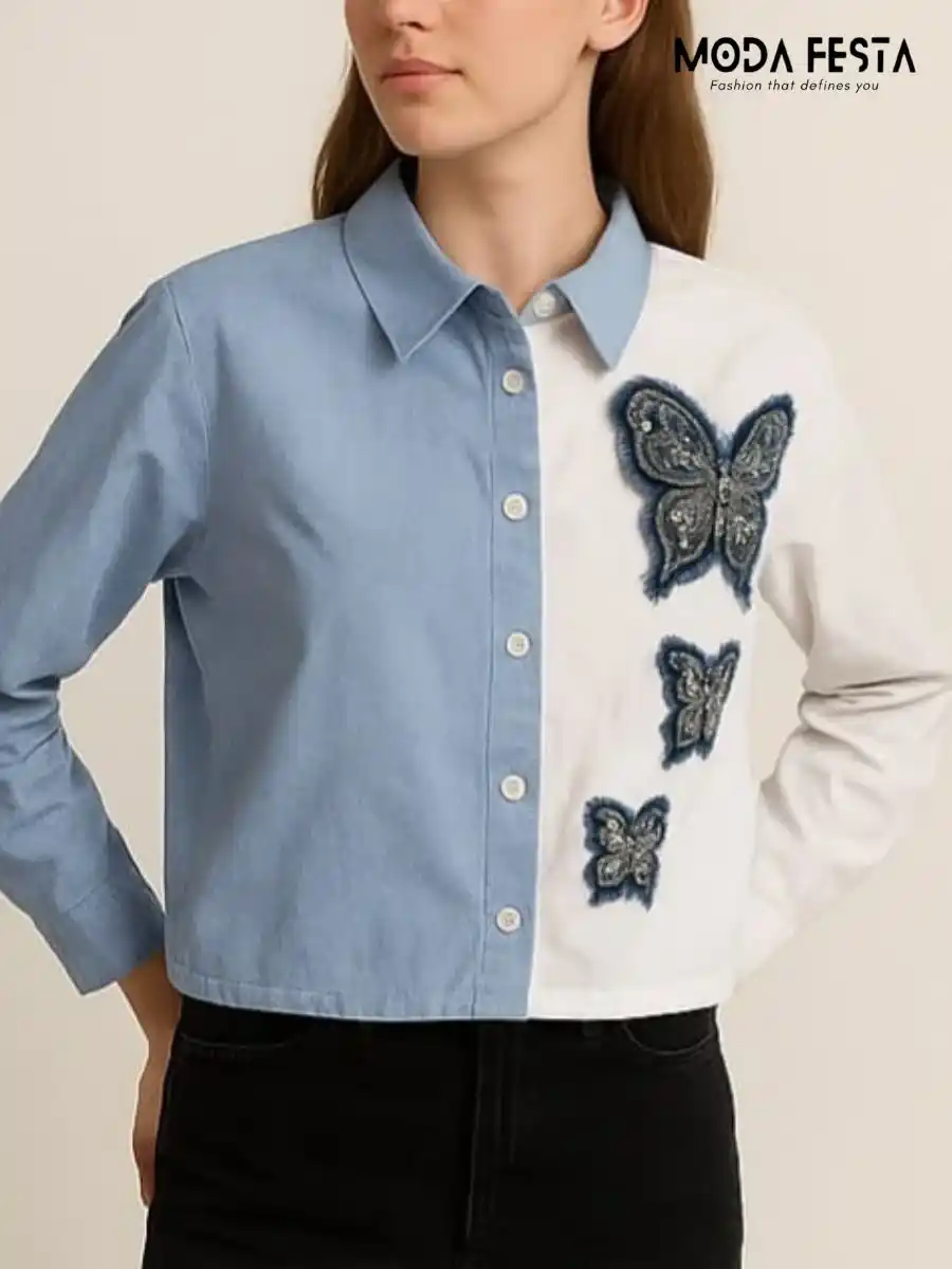 ModaFesta -elegant-butterfly-style-blue-white-shirt