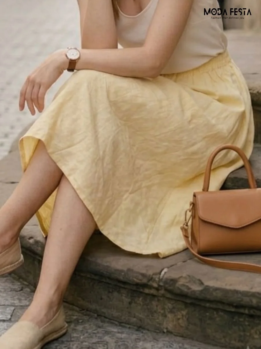 ModaFesta -yellow-linen-maxi-skirt