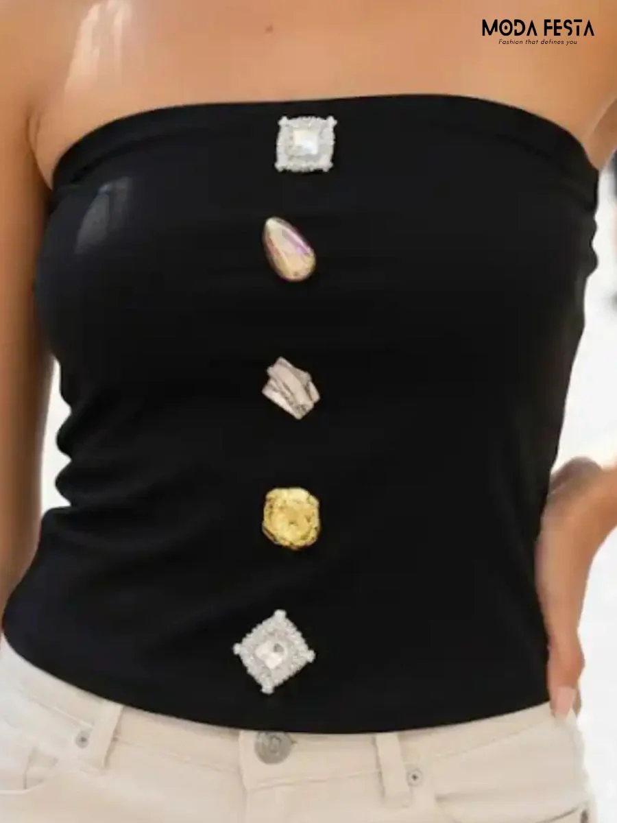 Stylish Korean Tube Top With Stone