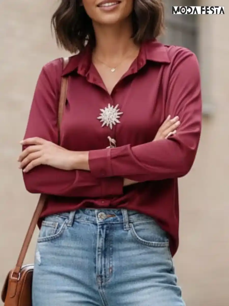 ModaFesta -elegant-satin-shirt-with-style-button-red