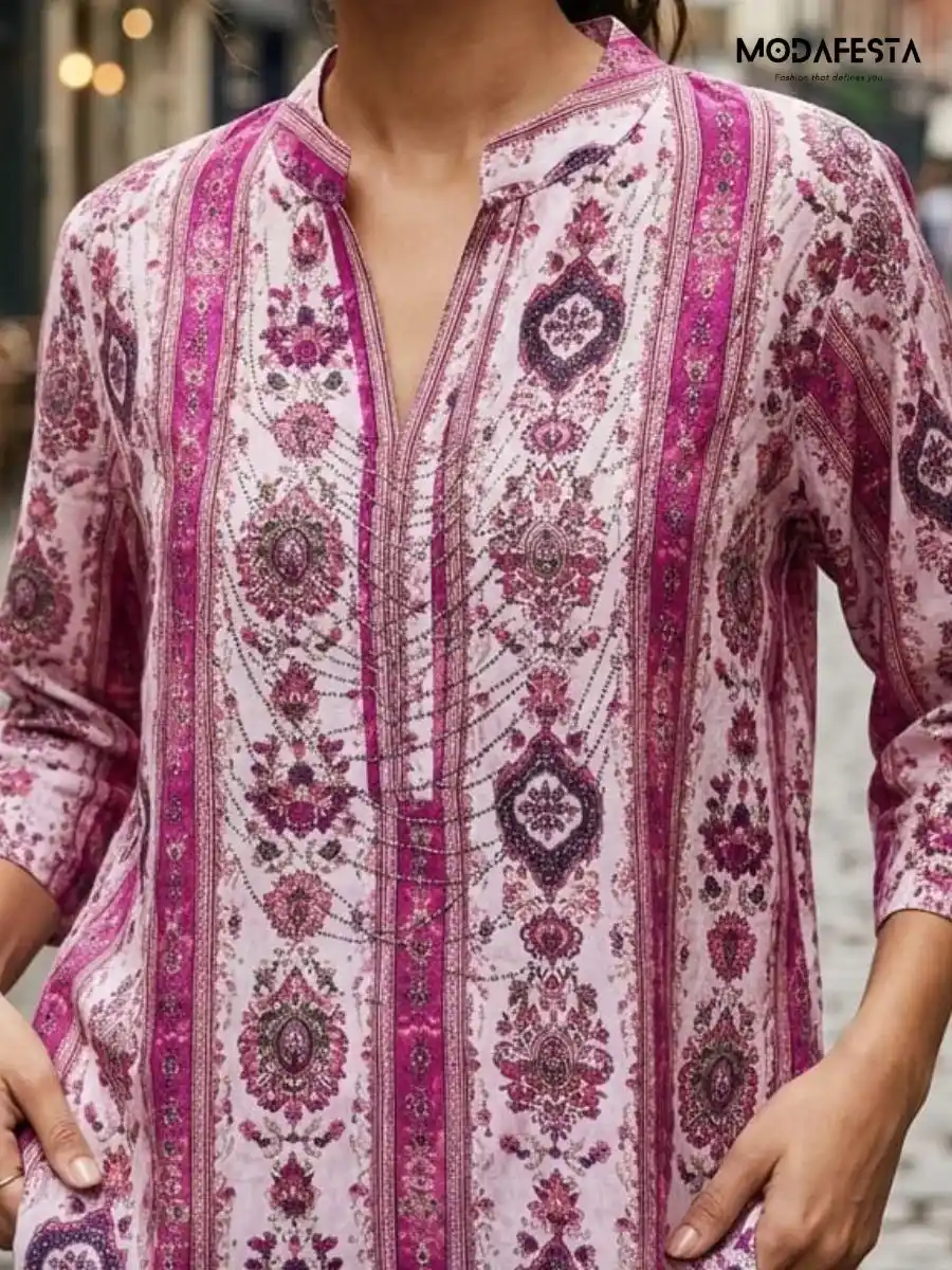 ModaFesta -elegant-floral-sequin-v-neck-top-pink