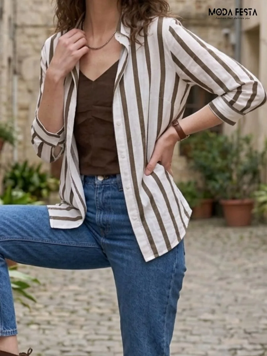 ModaFesta -two-piece-set-striped-button-down