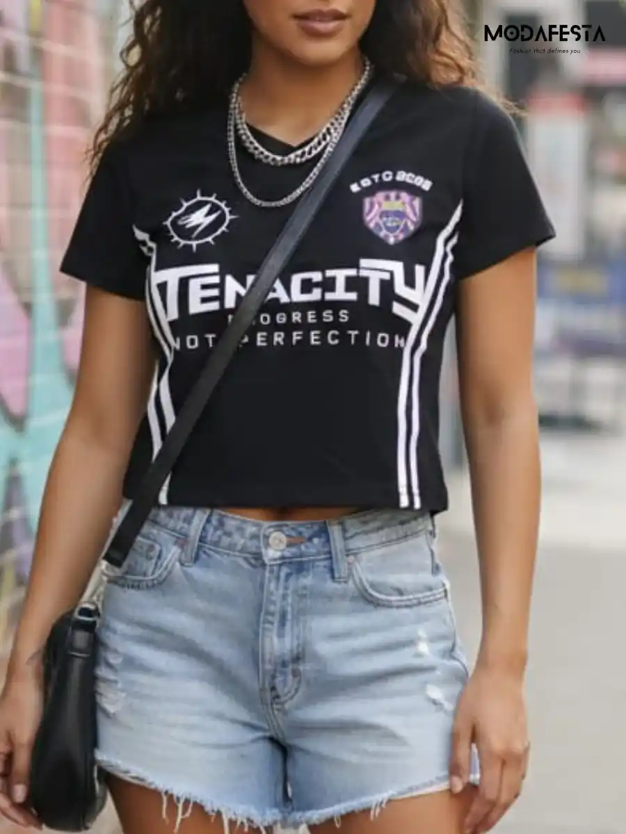 ModaFesta -elegant-v-neck-lettering-crop-t-shirt-black