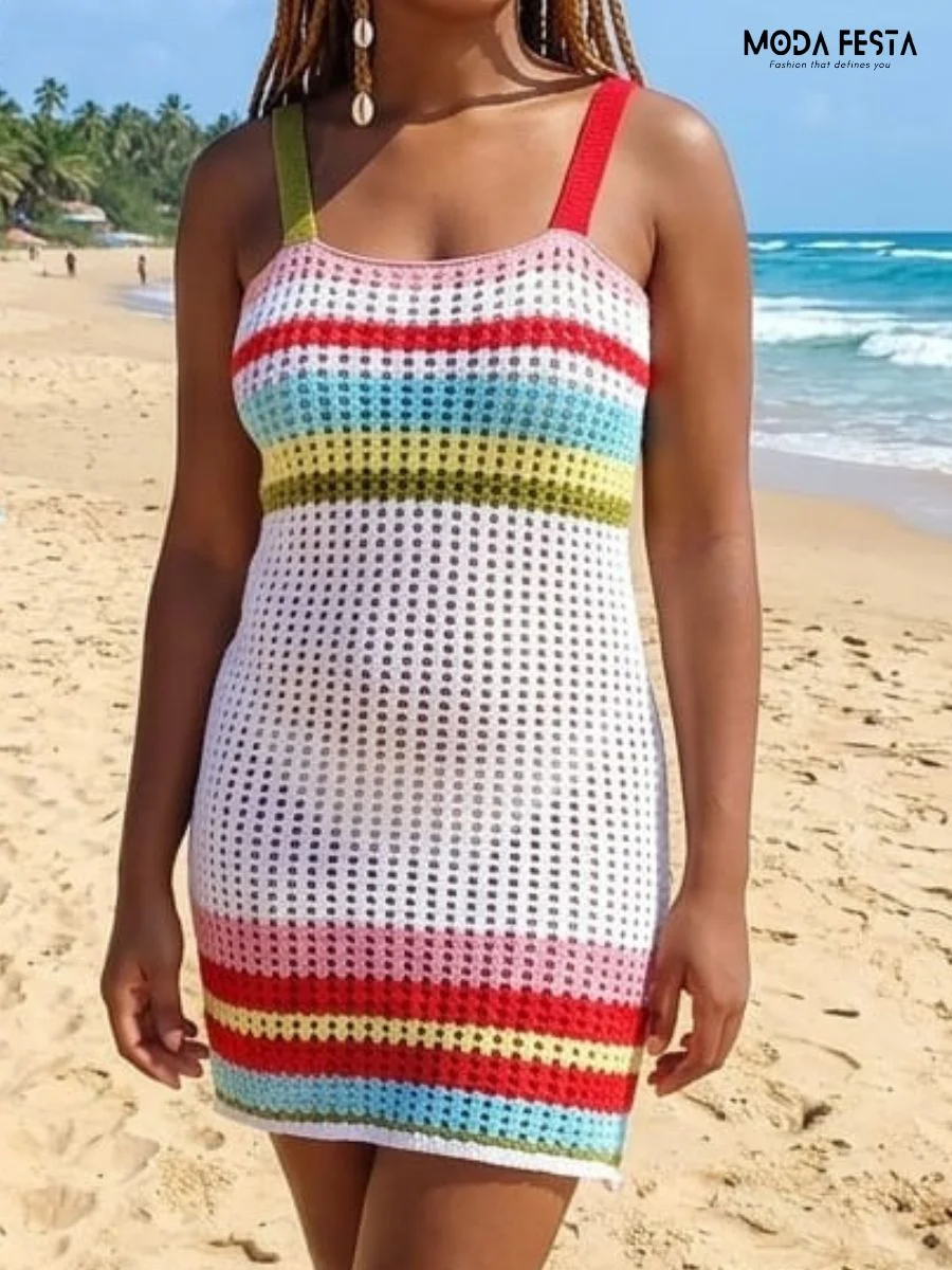 ModaFesta -knit-cami-coverup-top-half-sleeve-colourfull-white