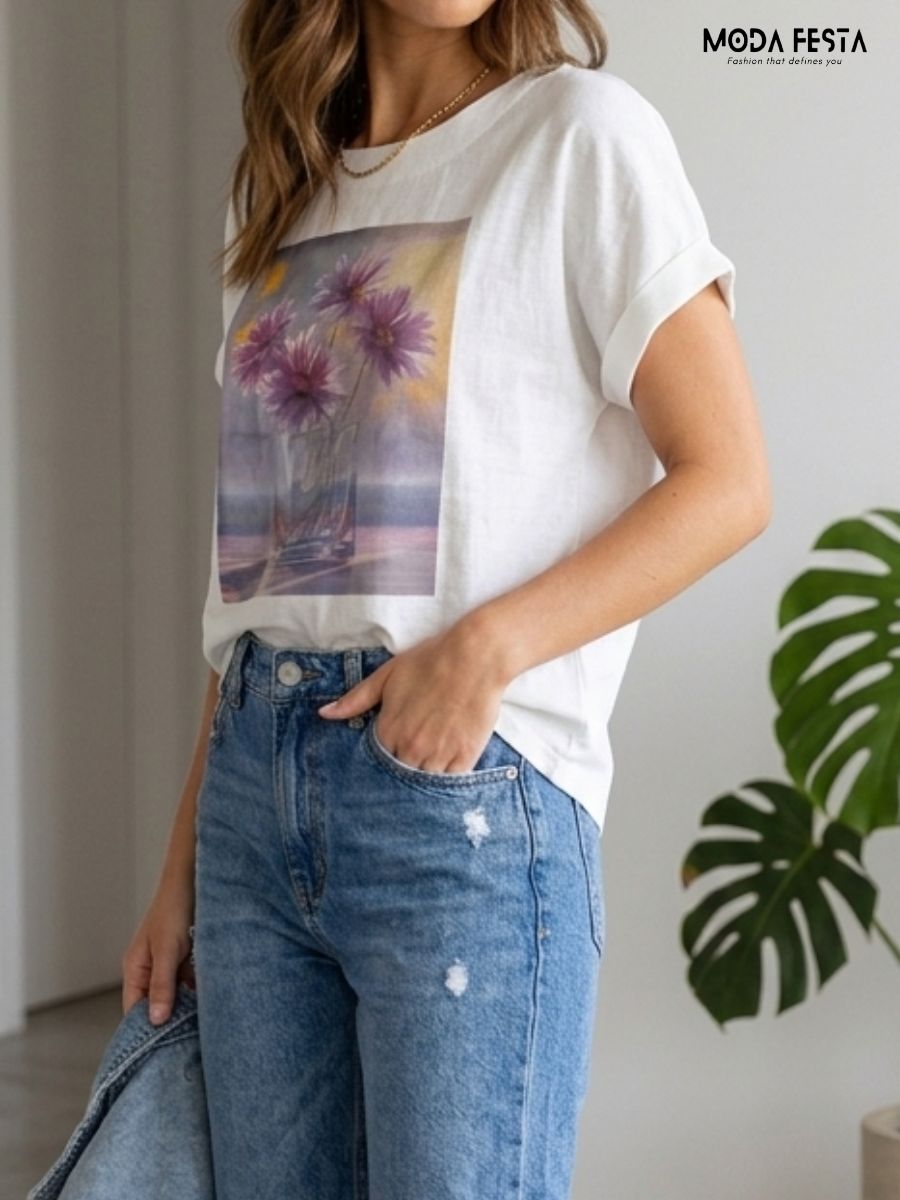 ModaFesta -purple-floral-graphic-cotton-linen-t-shirt