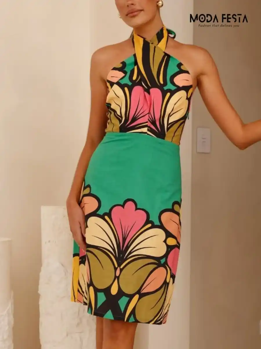 Halter Neck Printed Floral Dress