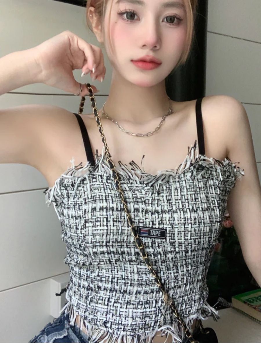 ModaFesta - fringed-crop-co-ord-top-black