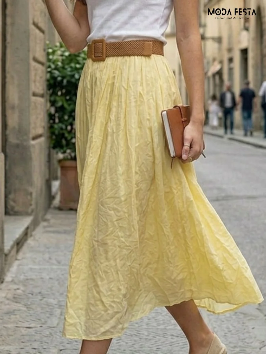 ModaFesta -pleated-yellow-midi-skirt