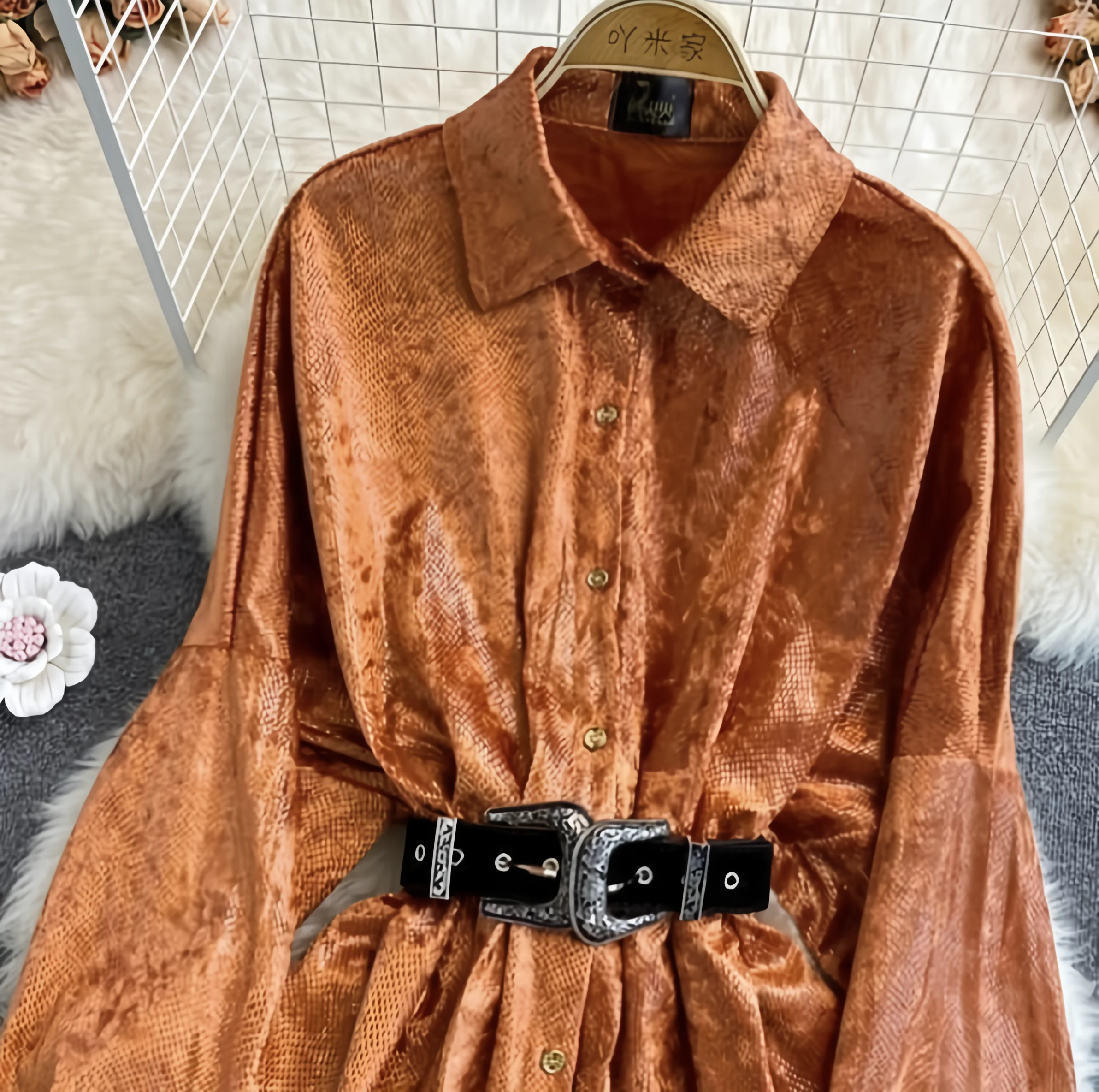 ModaFesta -snazzy-shirt-dress-grey-orange