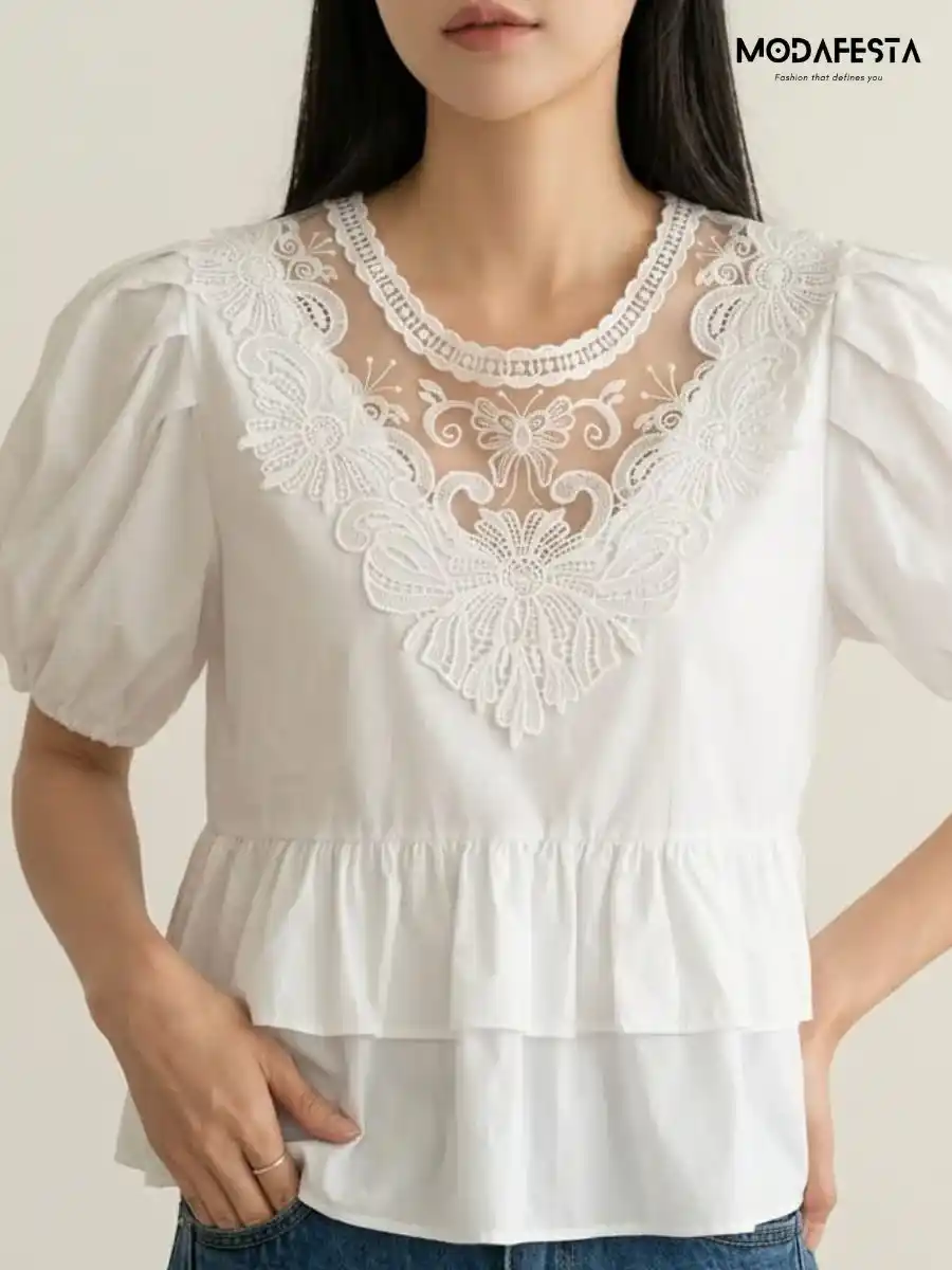 ModaFesta -elegant-floral-lace-peplum-top-white